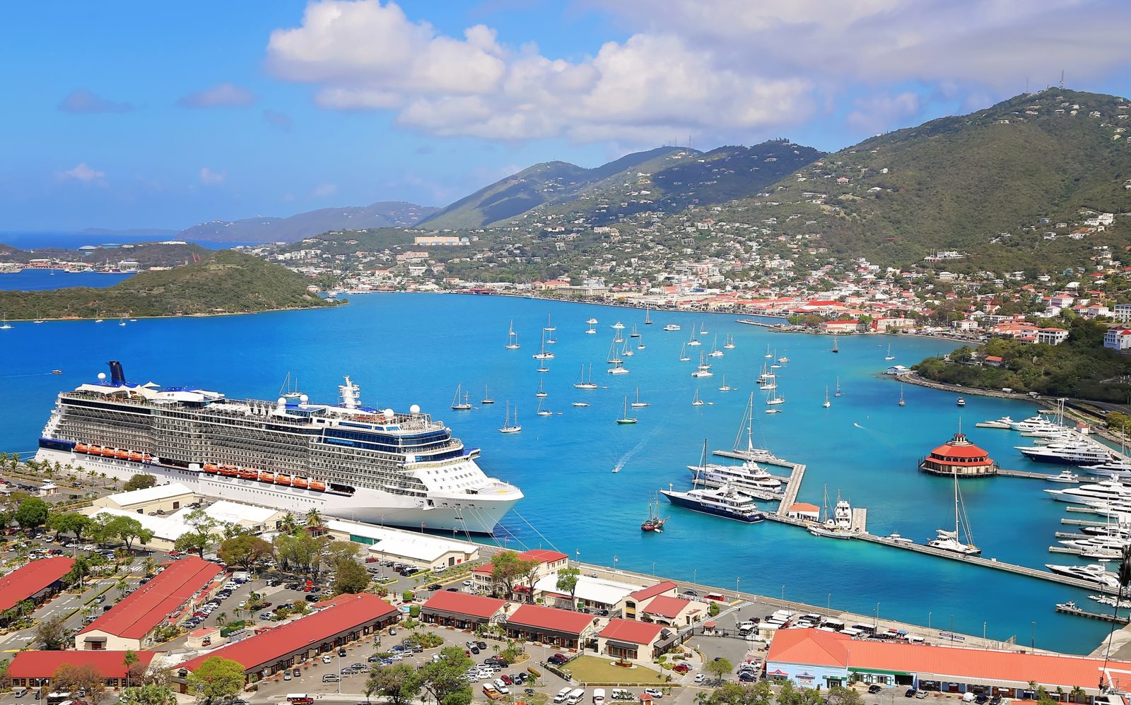 A cruise ship docked at St. Thomas in the Caribbean
